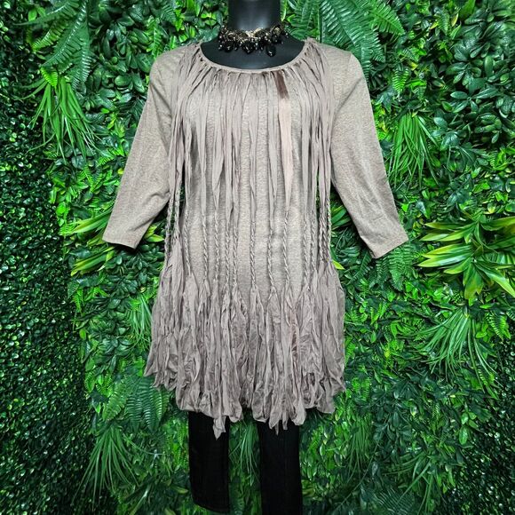 Women Tops Small Brown Braided Fringe Tasseled Accent Blouse KLOSET THERAPY 1601 - Picture 1 of 11